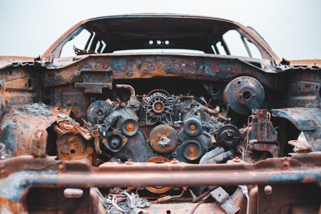 Old car engine and parts